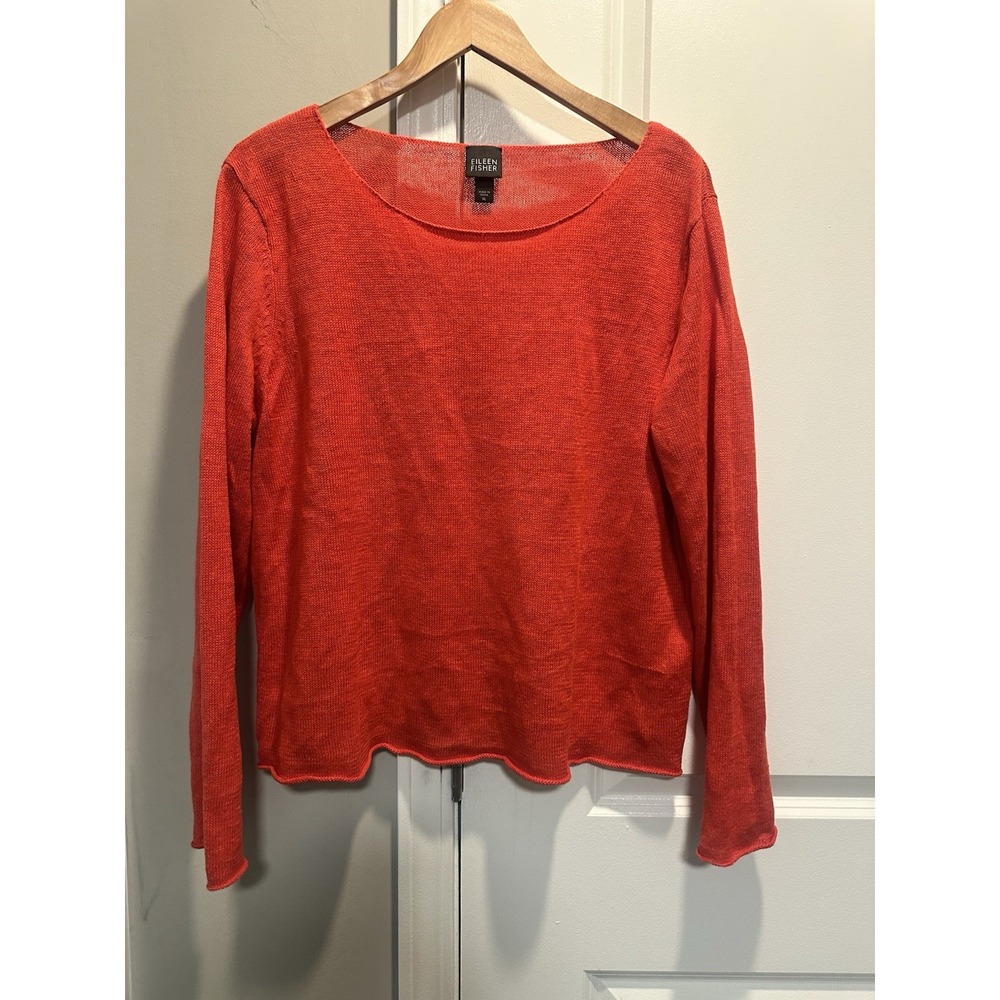 Eileen Fisher Orange Sweater 100% Linen XL